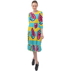 Summer Fruits Patterns Ruffle End Midi Chiffon Dress by Vaneshart