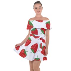 Seamless Pattern Fresh Strawberry Off Shoulder Velour Dress by Vaneshart