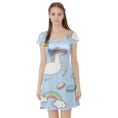 Unicorn Seamless Pattern Background Vector Short Sleeve Skater Dress by Sobalvarro