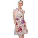 Vector Hand Drawn Cosmos Flower Pattern Sleeveless Shirt Dress View1