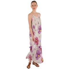 Vector Hand Drawn Cosmos Flower Pattern Cami Maxi Ruffle Chiffon Dress by Sobalvarro