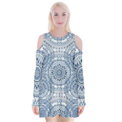 Boho Pattern Style Graphic Vector Velvet Long Sleeve Shoulder Cutout Dress by Sobalvarro