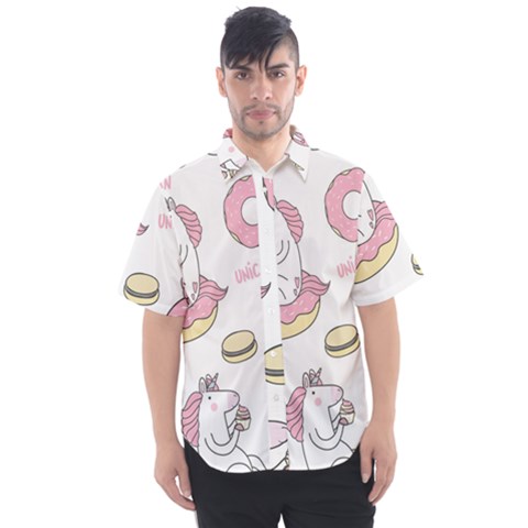Unicorn Seamless Pattern Background Vector (1) Men s Short Sleeve Shirt by Sobalvarro