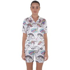 Cute Unicorns With Magical Elements Vector Satin Short Sleeve Pyjamas Set by Sobalvarro