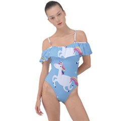 Unicorn Seamless Pattern Background Vector (2) Frill Detail One Piece Swimsuit by Sobalvarro