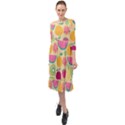 Seamless Pattern With Fruit Vector Illustrations Gift Wrap Design Ruffle End Midi Chiffon Dress View1