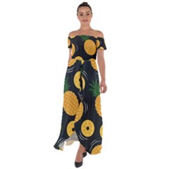 Seamless Pattern Pineapple Pattern Off Shoulder Open Front Chiffon Dress by Vaneshart
