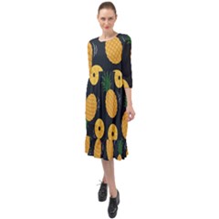 Seamless Pattern Pineapple Pattern Ruffle End Midi Chiffon Dress by Vaneshart