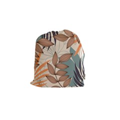 Trend Abstract Seamless Pattern With Colorful Tropical Leaves Plants Beige Drawstring Pouch (small) by Vaneshart