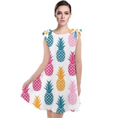 Tropic Fruit Pineapple Seamless Pattern Design Vector Illustration Tie Up Tunic Dress by Vaneshart