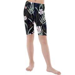Trending Abstract Seamless Pattern With Colorful Tropical Leaves Plants Black Background Kids  Mid Length Swim Shorts by Vaneshart
