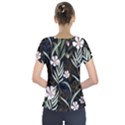 Trending Abstract Seamless Pattern With Colorful Tropical Leaves Plants Black Background Short Sleeve Front Detail Top View2