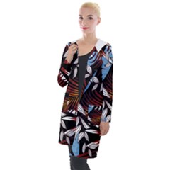 Trending Abstract Seamless Pattern With Colorful Tropical Leaves Plants Black Hooded Pocket Cardigan by Vaneshart