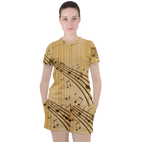 Background Music Nuts Sheet Women s Tee And Shorts Set by Mariart
