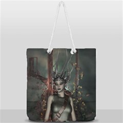 Awesome Fantasy Women With Helmet Full Print Rope Handle Tote (large) by FantasyWorld7