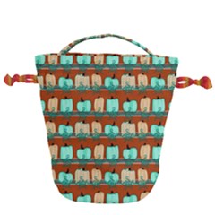 Bluegreen Pumpkins Drawstring Bucket Bag by bloomingvinedesign