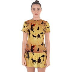 Cute Fairy Tal Pattern Drop Hem Mini Chiffon Dress by FantasyWorld7