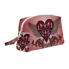 Awesome Heart With Skulls And Wings Wristlet Pouch Bag (medium) by FantasyWorld7