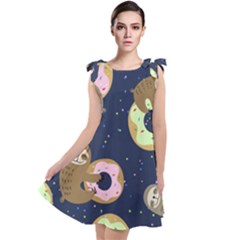 Cute Sloth With Sweet Doughnuts Tie Up Tunic Dress by Sobalvarro