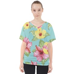 Hibiscus V-neck Dolman Drape Top by Sobalvarro