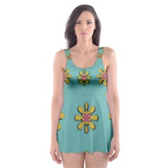 Fantasy Fauna Floral In Sweet Green Skater Dress Swimsuit by pepitasart