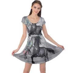 Wonderful Black And White Horse Cap Sleeve Dress by FantasyWorld7