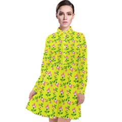 Carnation Pattern Yellow Long Sleeve Chiffon Shirt Dress by snowwhitegirl