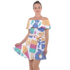 Icecream Pattern Pastel Sumer Off Shoulder Velour Dress by Vaneshart