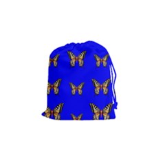 Butterfly Pattern Blue Insects Drawstring Pouch (small) by Vaneshart