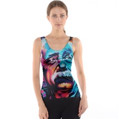 Albert Einstein Retro Wall Graffiti Blue Pink Orange Modern Urban Art Grunge Tank Top by genx