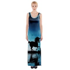 Wonderful Unicorn Silhouette In The Night Thigh Split Maxi Dress by FantasyWorld7
