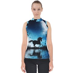 Wonderful Unicorn Silhouette In The Night Mock Neck Shell Top by FantasyWorld7