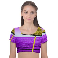 Pop Art Beach Umbrella Velvet Short Sleeve Crop Top  by essentialimage