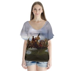 George Washington Crossing Of The Delaware River Continental Army 1776 American Revolutionary War Original Painting V-neck Flutter Sleeve Top by snek