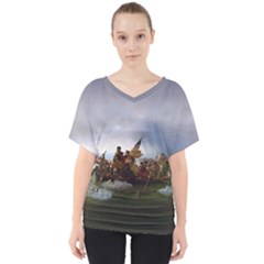George Washington Crossing Of The Delaware River Continental Army 1776 American Revolutionary War Original Painting V-neck Dolman Drape Top by snek
