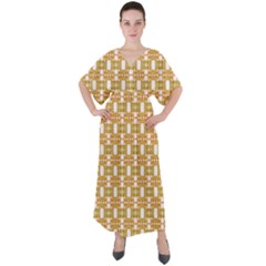 Yellow  White  Abstract Pattern V-neck Boho Style Maxi Dress by BrightVibesDesign