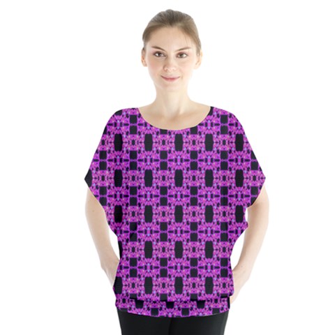 Pink Black Abstract Pattern Batwing Chiffon Blouse by BrightVibesDesign