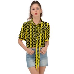 Circles Lines Black Yellow Tie Front Shirt  by BrightVibesDesign