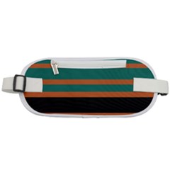 Black Stripes Orange Brown Teal Rounded Waist Pouch by BrightVibesDesign