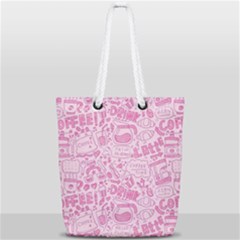 Coffee Pink Full Print Rope Handle Tote (small) by Amoreluxe