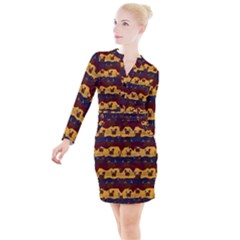 Turkey Pattern Button Long Sleeve Dress by bloomingvinedesign