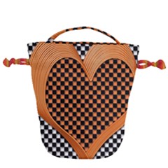 Heart Chess Board Checkerboard Drawstring Bucket Bag by HermanTelo