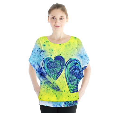 Heart Emotions Love Blue Batwing Chiffon Blouse by HermanTelo