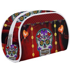 Awesome Sugar Skull With Hearts Makeup Case (large) by FantasyWorld7