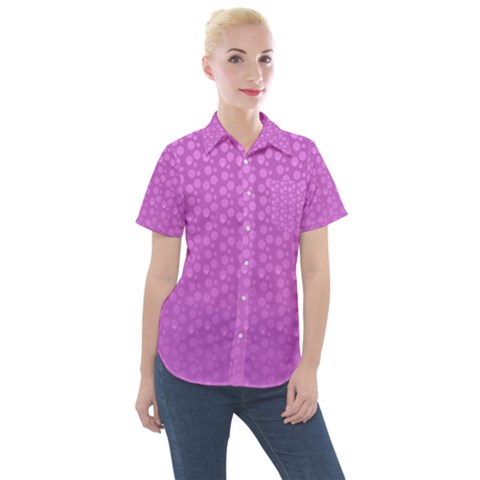 Background Polka Pink Women s Short Sleeve Pocket Shirt by HermanTelo