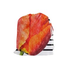 Tulip Watercolor Red And Black Stripes Drawstring Pouch (large) by picsaspassion