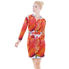 Tulip Watercolor Red And Black Stripes Button Long Sleeve Dress by picsaspassion