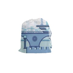 Blue City Building Fantasy Drawstring Pouch (small) by Vaneshart