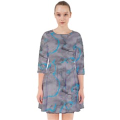 Marble Light Gray With Bright Cyan Blue Veins Texture Floor Background Retro Neon 80s Style Neon Colors Print Luxuous Real Marble Smock Dress by genx