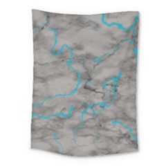 Marble Light Gray With Bright Cyan Blue Veins Texture Floor Background Retro Neon 80s Style Neon Colors Print Luxuous Real Marble Medium Tapestry by genx